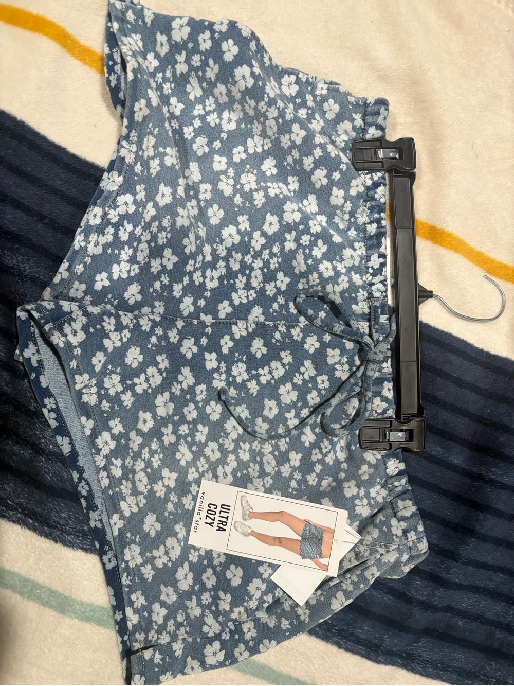 Blue Floral Tie-Waist Athletic Shorts for Women